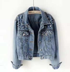 แจ็กเก็ตยีนส์สำหรับผู้หญิงเสื้อแจ็กเก็ตยีนส์มีรอยขาดแบบลำลองแนวสตรีทหนาและอบอุ่นสำหรับฤดูใบไม้ผลิ - Product Image 1