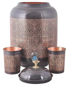 Distributeur d'eau en cuivre imprimé à la main Stockage d'eau ayurvédique pour un usage quotidien Design élégant pour une hydratation saine - Product Image 1
