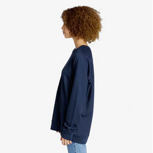 <b>Men</b> Crew Neck Textured Long Sleeve Sweatshirt <b>Navy</b> Unisex <b>Fleece</b> French Terry Crew Sweatshirt - Product Image 5