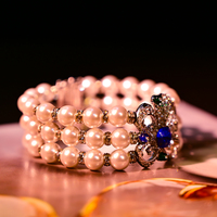 Bracelet de perles pour femme, bijoux fantaisie, bracelet multicouche avec fleurs et pierres précieuses, bijoux de luxe pour femme