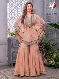 Dernier Designer Pure Chinon Heavy Sequence Zari Work Kaftan Sharara By Fab Zone - Product Image 2