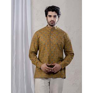 Kurta décontracté imprimé 100% coton pour hommes, chemise décontractée à motif floral pour hommes avec manches longues, tissu popeline respirant - Product Image 6