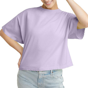 Top CORTO BÁSICO con cuello redondo y manga corta de color morado claro para mujer, ropa de verano más vendida, a precios bajos - Product Image 1