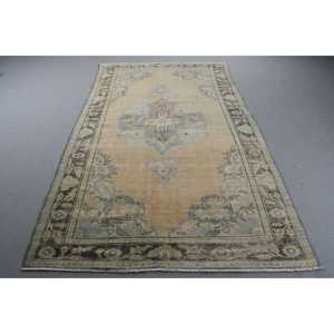 พรมวินเทจตุรกีขนาดใหญ่ 5.3x8.8 ฟุต พรมขนสัตว์สีน้ำเงิน - Product Image 1