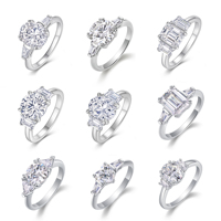 Fijne Sieraden Fabriek Zilveren Ring Rond Briljant Ovaal Smaragd Kussen Hart Gesneden Edelsteen Ringen Moissanite Drie Stenen Ringen Voor Vrouwen