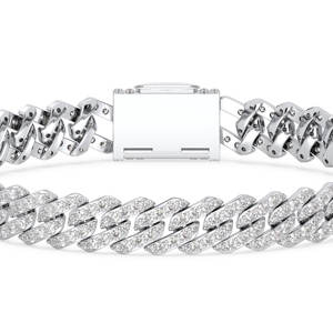 REYES Fabrica Pulseras de Cadena Cubana de Oro Blanco de 14K con Moissanita para Mujer, Precio al por Mayor, Regalo de Cumpleaños, Joyería Fina - Product Image 3