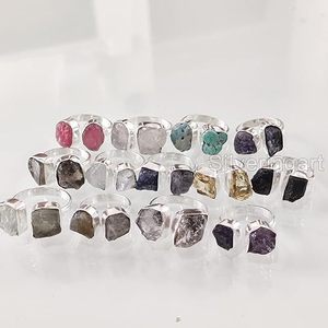 Anillo de Piedras Preciosas en Bruto para Mujer, Piedra Lunar Natural, Labradorita, Granate, Citrino, Joyería de Plata de Ley 925 - Product Image 1