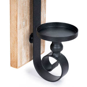 <b>Wall</b> <b>Candle</b> <b>Holder</b> Set of 2 in Black Metal and Wood With Stylish Design Perfect for Elegant <b>Wall</b> Decor - Product Image 2