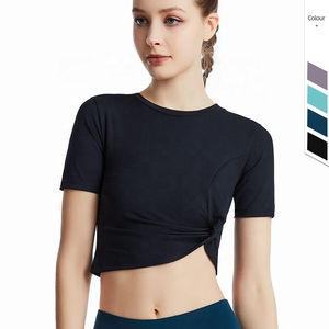 Camiseta Deportiva de Verano 2026 para Mujer, Diseño con Nudos Laterales, Color Sólido, Transpirable, Manga Corta, para Yoga, Gimnasio y Running - Product Image 1