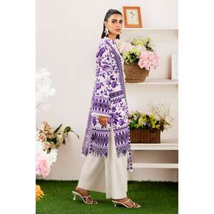 Traje de jardín morado sin costuras de 3 piezas para mujer, talla XS, largo hasta la rodilla, con estampado digital, cuello mandolina, decoración de diamantes, producto boutique ODM - Product Image 3