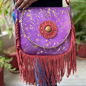 Sac à franges en cuir bohème, sac à main à franges en cuir imprimé Animal, sacs à bandoulière - Product Image 1