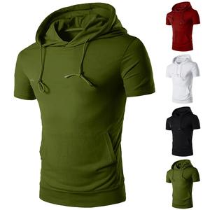 Men's Casual Sports Style <b>short</b> <b>Sleeve</b> Plush <b>Hoodie</b> with Kangaroo Pocket Popular in Autumn and Winter - Product Image 5