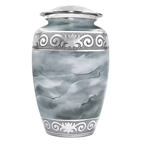 Belle urne funéraire en métal gris antique gravée en laiton/aluminium pour adultes, cendres funéraires humaines - Product Image 1