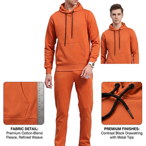 Men's Hooded Tracksuits <b>Set</b> Full Sleeve Solid Color Casual Sweatshirt Pants Breathable Heavyweight Cotton Acid Wash Rhinestone - Product Image 6