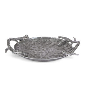 Plateau de service ovale en aluminium de la plus haute qualité, ton argenté, plateau décoratif en métal martelé avec poignées, plat en aluminium pour table - Product Image 2