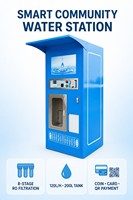 Distributeur d'eau RO commercial en libre-service à monnayeur, filtration 8 étapes, réservoir 200L, station d'eau potable purifiée