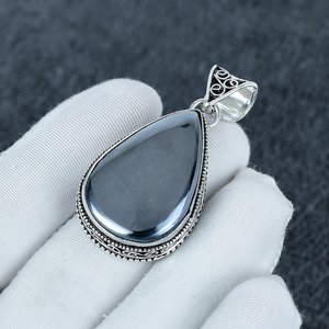 Top Qualité Naturel Noir Shungite Poire Cabochon Solide 925 En Argent Sterling Plaqué Vintage Pendentif Pour Les Femmes En Gros Bijoux - Product Image 5