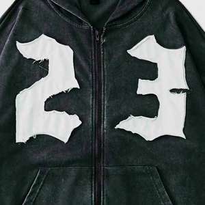 Fabricant de sweats à capuche pour hommes sur mesure |   Sweats à capuche zippés délavés avec numéro, coupe épaules tombantes, lavage à sec |   Vêtements unisexes - Product Image 6