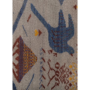 Tapis géométrique gris et noir Freedom Manchaha en laine et soie de bambou noué à la main, technique de tissage plat pour salon - Product Image 3