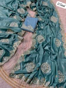 Sari indien élégant pour femmes, style Bollywood, en soie chocolat fleurie, avec broderie Foilgotapatti, design traditionnel, fabriqué en Inde - Product Image 2