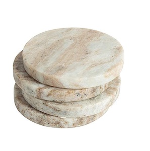 Posavasos de mármol de alta calidad al por mayor, Juego de 4 posavasos de mármol blanco, posavasos naturales redondos con bordes dorados - Product Image 2