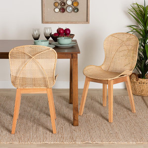 Set of 2 Natural <b>Rattan</b> <b>Dining</b> <b>Chairs</b> Seating for Living Room or Garden - Product Image 2