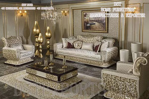 Juego de muebles de madera hechos a mano para sala de estar, conjunto de sofá tallado a mano de estilo moderno, metálico, a la venta - Product Image 6