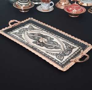 ถาดเสิร์ฟทองแดงแท้พิมพ์ลายสไตล์วินเทจทำด้วยมือพร้อมดีไซน์พื้นเมืองสำหรับตกแต่งบ้าน - Product Image 4