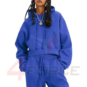 Pantalones de chándal de lana de algodón recortados personalizados para mujer, conjunto de jersey liso bordado de 2 piezas con Sudadera con capucha, talla 6XL para invierno - Product Image 4