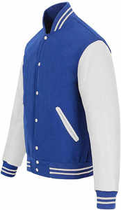 Veste en cuir de laine bleue unie vierge à col Varisty personnalisée pour hommes - Product Image 4