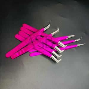 Pince à épiler professionnelle en acier inoxydable rose vif Logo personnalisé Outils d'extension de cils durables - Product Image 5