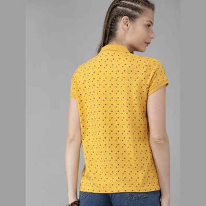 Camiseta de Manga Corta con Cuello Polo para Mujer, para Primavera Verano, Nueva Tela con Efecto Lavado y Estampado Digital - Product Image 3