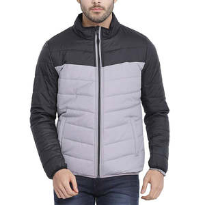 Chaqueta Acolchada Ligera de Dos Tonos para Hombre, Negra y Gris, Prenda Exterior Acolchada, Cierre Completo, Cuello Alto, Abrigo de Invierno - Product Image 1