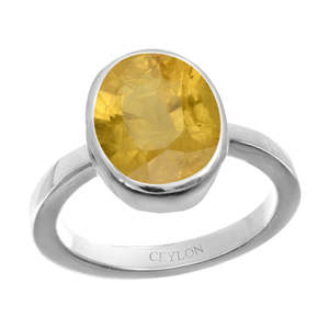Certified Natural Yellow Sapphire Pukhraj Gemstone <b>Rings</b> Oval Cut Diamond with Bezel Setting for Everyday Wear - Product Image 1