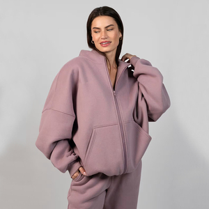 Sweat à capuche surdimensionné personnalisé avec fermeture éclair Jogger Femme Hiver Écologique Devant Super Doux Vêtement de détente en coton polyester polaire à capuche - Product Image 3