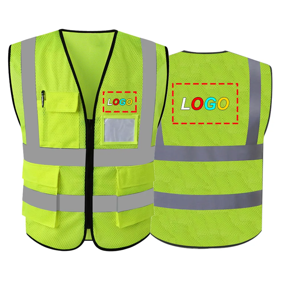Mesh Reflective Safety Vest with Pockets Zipper Front ANSI Class2 Neon Cooling Breathable Lightweight High Visibility VesT