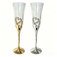 Ensemble de verres de luxe pour mariage, flûtes à toast à double paroi soufflées à la main, avec bordure en cristal et décorations en forme de cœur
