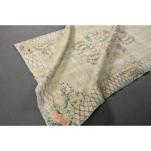 พรมวินเทจ ขนาด 5.5x9.2 ฟุต พรมตุรกีขนาดใหญ่ พรมลายทางสีเขียวน้ำเงิน - Product Image 3