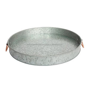 ถาดตกแต่งทรงกลมชุบสังกะสีสีเงิน พร้อมทองแดงและหูจับ สำหรับใช้ในบ้าน สำนักงาน งานเลี้ยง งานแต่งงาน - Product Image 1