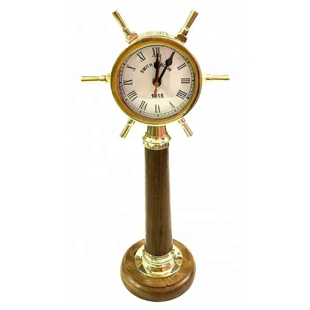 Brass Ship Handel Table Desk Clock Roman Number Wood Stand Height (12 inch) online at low price in India