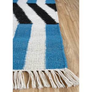 Alfombra de lana Kilim geométrica azul, hecha a mano, con diseño de cuadros, tejido plano, rectangular, de yute, para la sala de estar o el dormitorio del hogar -SDWL-750 - Product Image 3