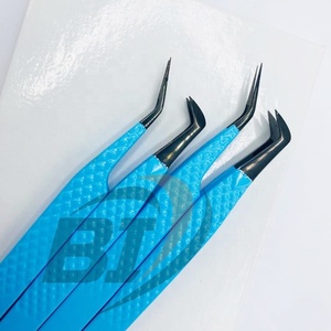 Herramienta de belleza profesional Pinzas de pestañas de acero inoxidable sostenibles Punta de plasma azul negro Extensiones de pestañas Tipo de volumen puntiagudo - Product Image 2