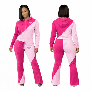 Conjunto Deportivo de Chándal con Bloques de Color Personalizados, Sudadera con Cremallera para Mujer, Pantalones Deportivos Acampanados - Product Image 2