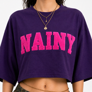 Camiseta Corta Oversize para Mujer con Bordado Chenille, Ajuste Holgado, Algodón, Estilo Urbano, Moda de Verano - Product Image 3