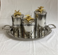 Ensemble de boîtes de rangement de luxe faites à la main en acier inoxydable pour thé et biscuits, finition martelée de haute qualité, couvercle à rabat, vaisselle