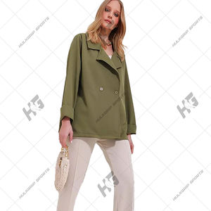 Blazer en laine élégant pour femme Alpha Green, uni, tissé, anti-froissement, col en V, bouton unique, manches longues, broderie 3D - Product Image 3