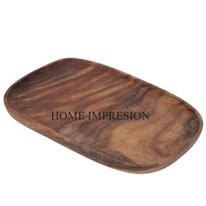 Plateaux de forme circulaire en bois naturel plateaux de service en bois pour thé café plat de service de fruits avec autocollant en émail personnalisé appliqué - Product Image 3