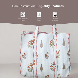 Bloque de algodón estampado a mano Reversible grande melocotón Rojo Bolsa De mano ecológica sostenible resistente bolsa de compras - Product Image 3