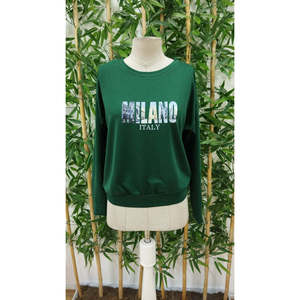 Blusa de viscosa de dos hilos con estampado y cuello redondo de manga larga para mujer, 21451 - Product Image 4