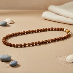 18K Gold Rudraksha Mala <b>Necklace</b> Spiritual <b>Bead</b> Jewelry with Diamond & Pearl for <b>Men</b> & Women Religious Style - Product Image 1
